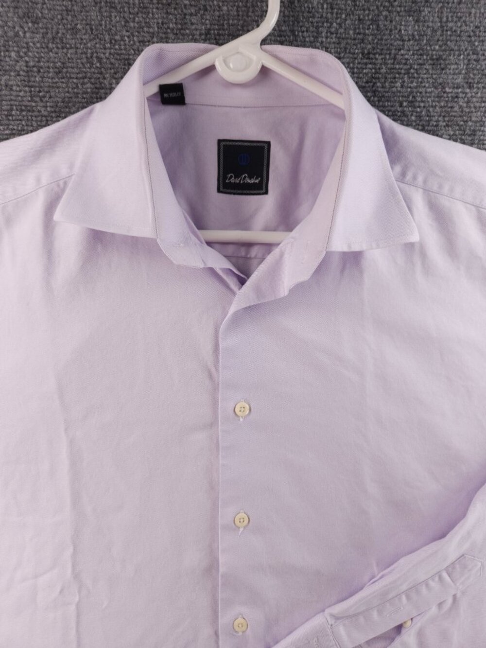 David Donahue Twill Cotton 17 34/35 Button-Down Purple Long Sleeve Premium Shirt